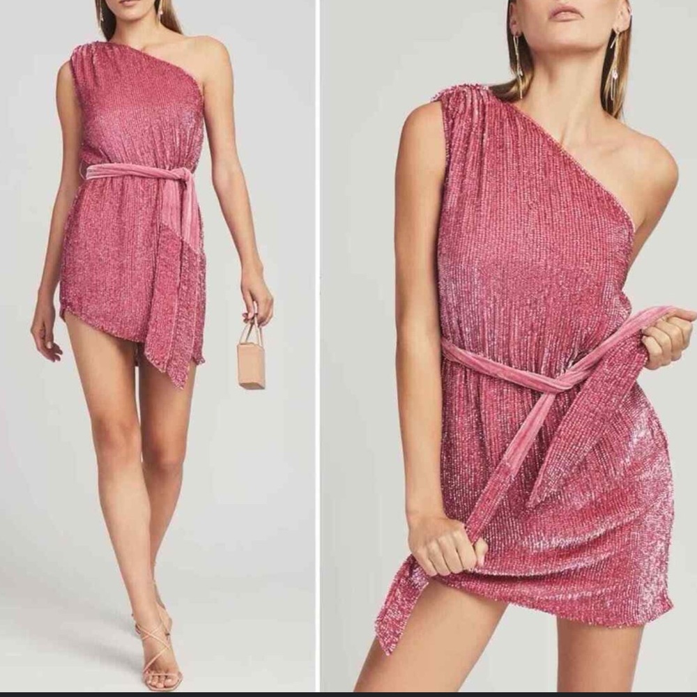 Retrofete Pink One-Shoulder Mini Dress